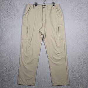 Railrider Cargo Pants Men Size Large (33-35) Beige Canvas Stretch Elastic Waist